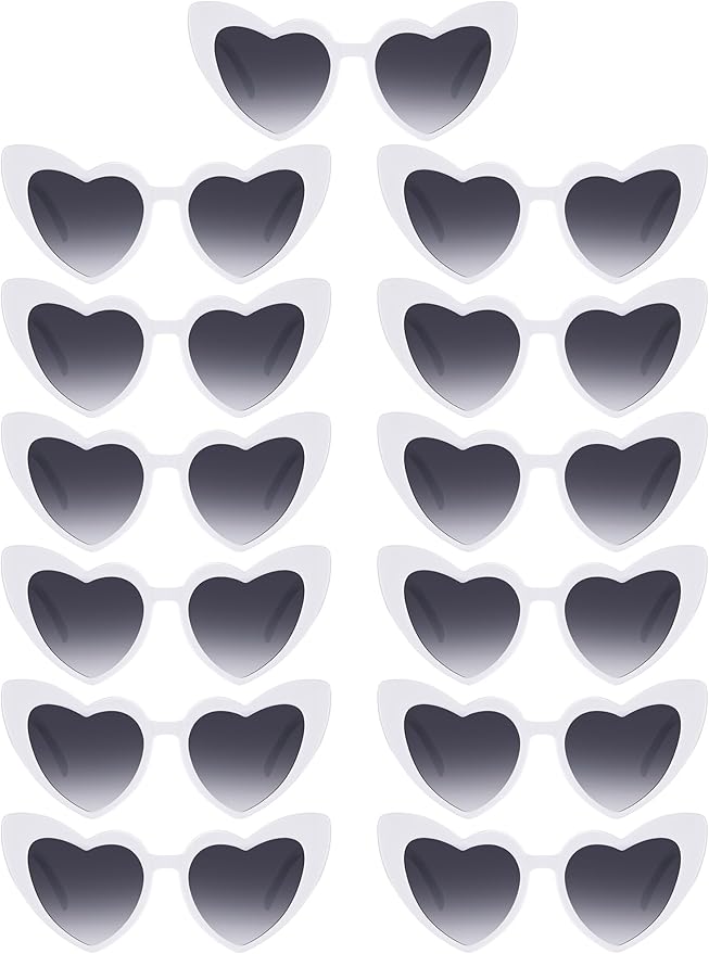 Flutesan 15 Pairs Heart Shaped Sunglasses Vintage Cat Eye Sunglasses for Bachelorette Party Supplies