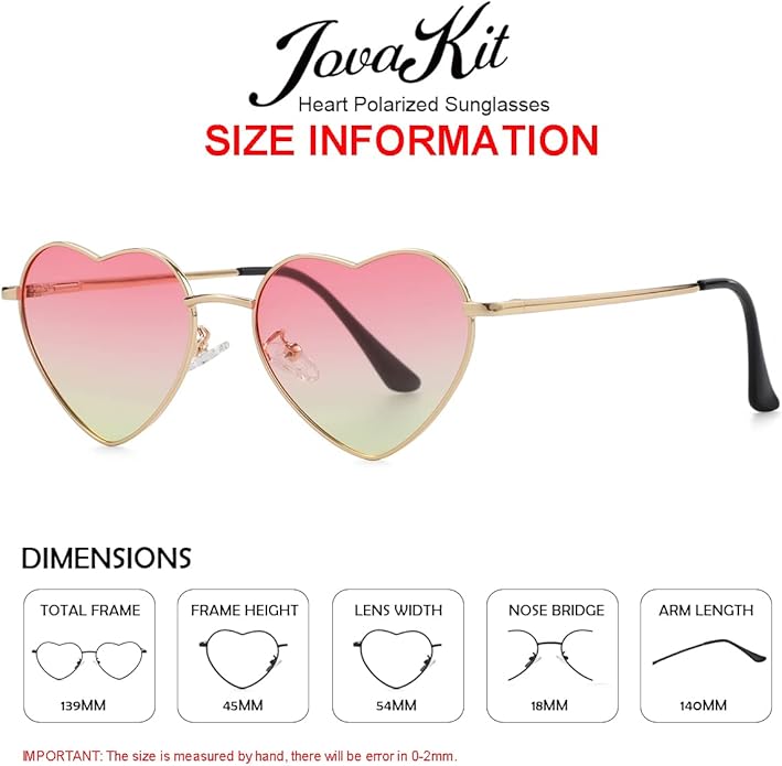JOVAKIT Polarized Heart Sunglasses for Women Fashion Lovely Style Metal Frame UV400 Protection Lens