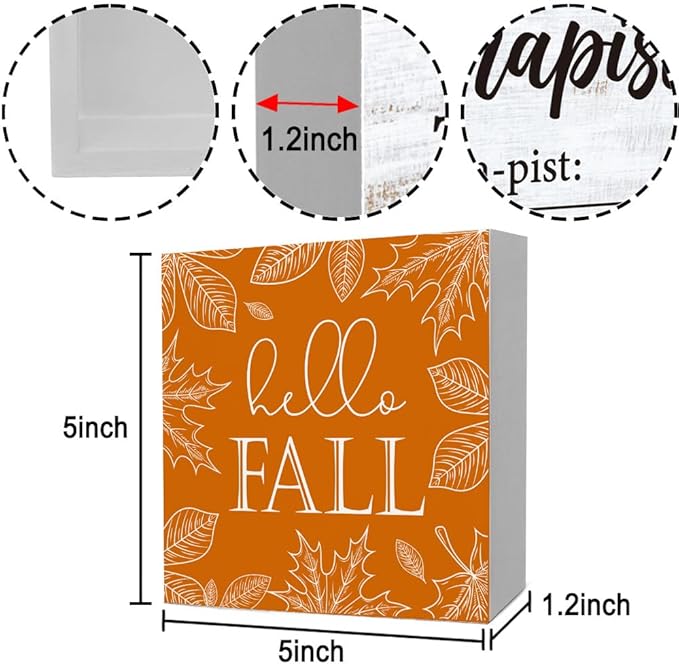 Fall Theme Sign Retro Farmhouse Fall Artwork Decor Autumn Harvest Thanksgiving Wooden Sign, Rustic Wood Maples Decorations for Indoor Outdoor Home Office Supplies (Hello Fall)