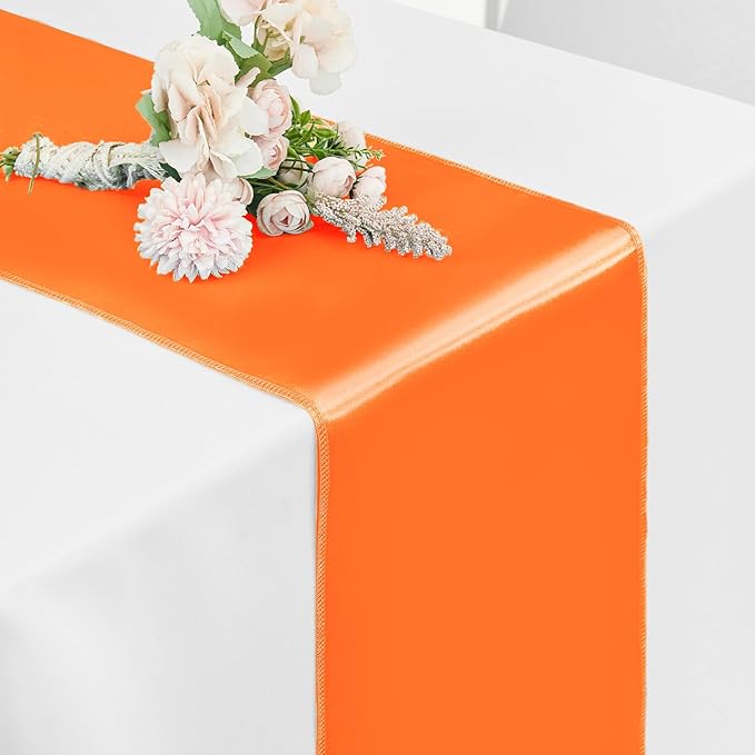 5 Pack Satin Table Runner Orange 12 x 108 Inch Long,Satin Silk Table Runner for Wedding,Birthday Party and Banquet(Orange,5 Pack)