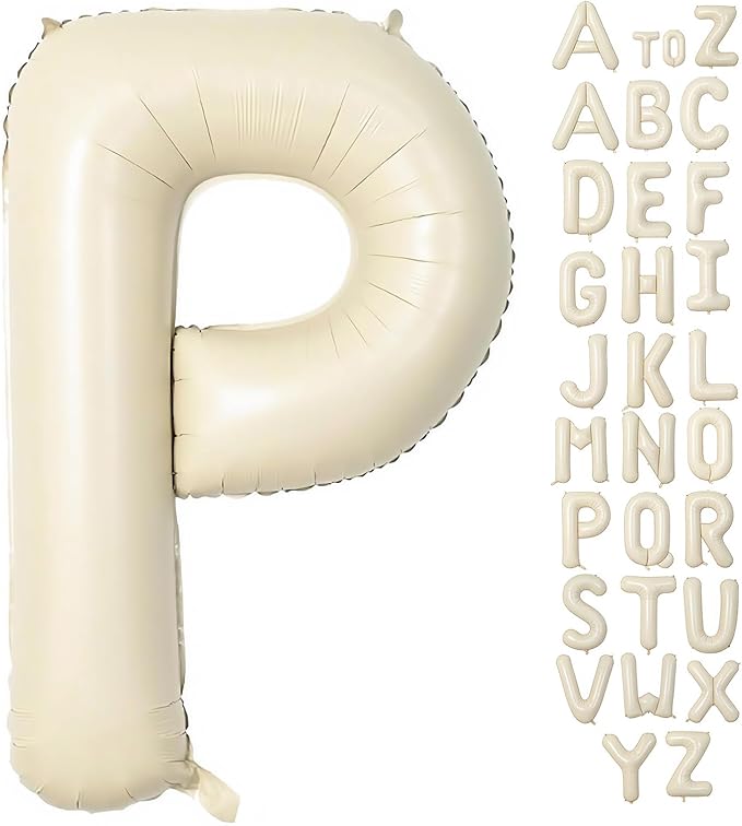 Cream Letter P Balloons,40 Inch Balloons Letter P Mylar Helium Large P Balloon for Birthday Party Anniversary Decorations