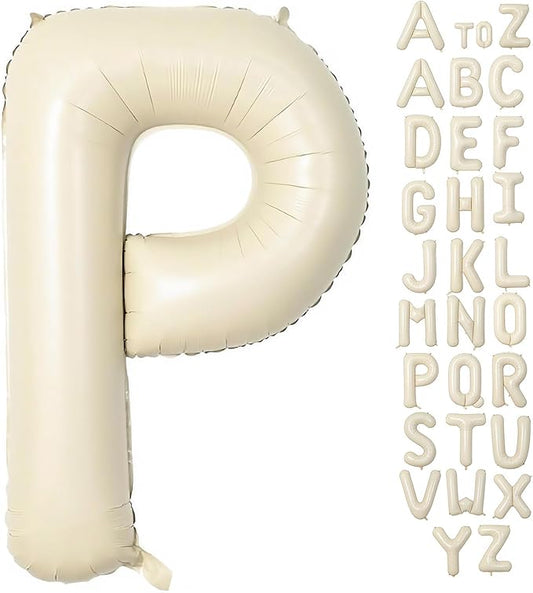 Cream Letter P Balloons,40 Inch Balloons Letter P Mylar Helium Large P Balloon for Birthday Party Anniversary Decorations