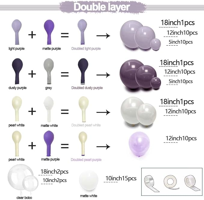 Purple White Balloon Garland Double Stuffed Light White Lilac Balloons Pearl Balloon Arch Kit For Lavender Fairy Birthday Baby Shower Wedding Wild Flower Bridal Shower Party Decor