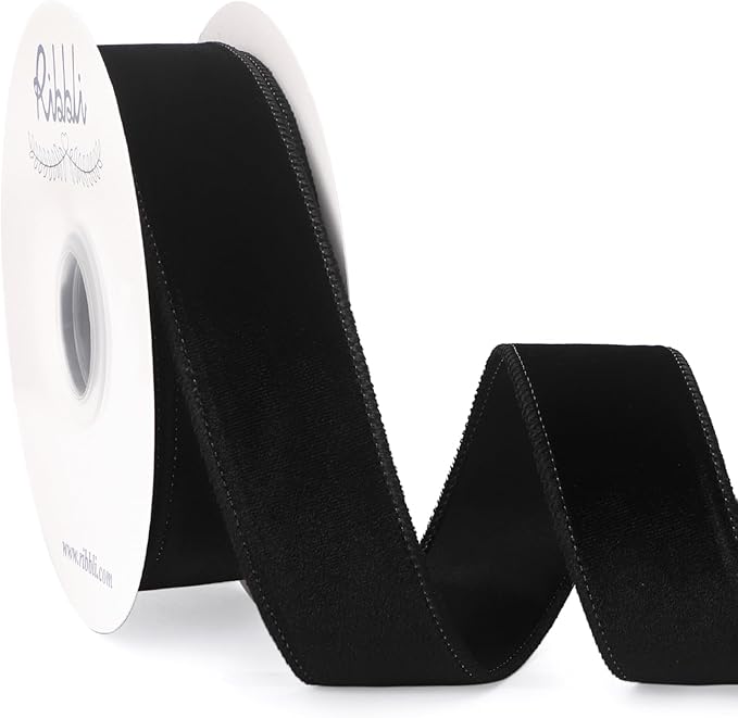 Ribbli Black Velvet Wired Ribbon 1.5 Inch Velvet with Satin Christmas Ribbon for Gift Wrapping Christmas Tree Decoration Crafts Wreaths Supplies-Continuous 10 Yards