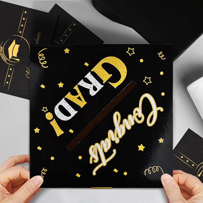 Gatherfun Graduation Decorations Graduation Box Grad Card Box for Grad Party Favors Decor Party Supplies Black
