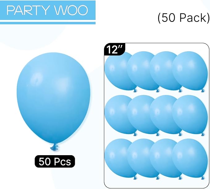 PartyWoo Light Blue Balloons 50pcs 12 Inch Baby Pastel Blue Latex Helium Balloons for Baby Shower Wedding Gender Reveal Graduation Mermaid Birthday Pool Anniversary Beach Party Decorations Blue-Y20