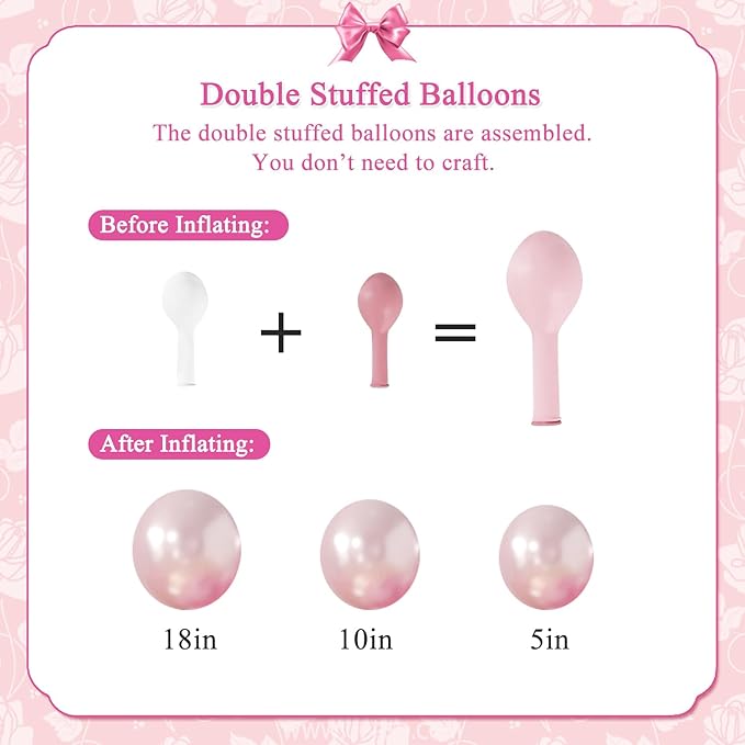 Hot Pink Balloon Arch Kit 101Pcs Double Stuffed Pearl Pink Light Pink Clear Balloon Different Size for Princess Wedding Birthday Baby Shower Bachelorette Party Decorations
