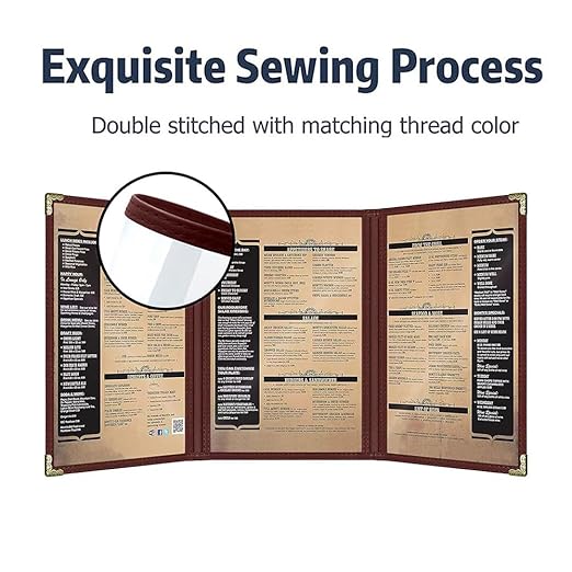 Goodsmart Restaurant Menu Covers – Burgundy, 25 Pack, 6-View Trifold 5.5" x 8.5", Side-Loading Vinyl & Plastic Menu Holders, Clear Menu Sleeves, Leather-Style Café Covers with Gold Corners