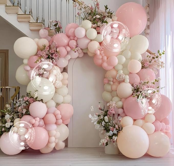 Pastel Pink White Balloon Arch Double Stuffed Light Pink White Sand Blush Balloon Garland Kit Peach Ivory Cream Balloons for Birthday Baby Shower Bridal Wedding Baby in Bloom Party Decor