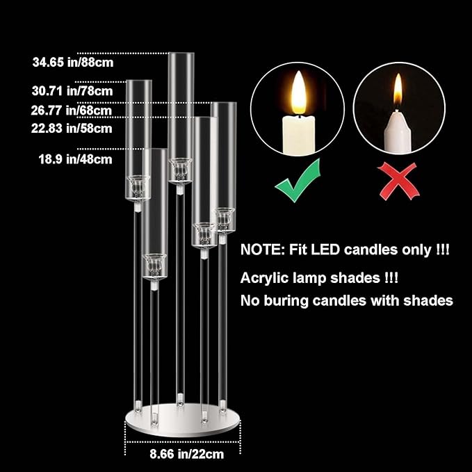35inch 6pcs Acrylic Candelabra Centerpieces for Tables 5 Arms Wedding centerpieces for Decorations