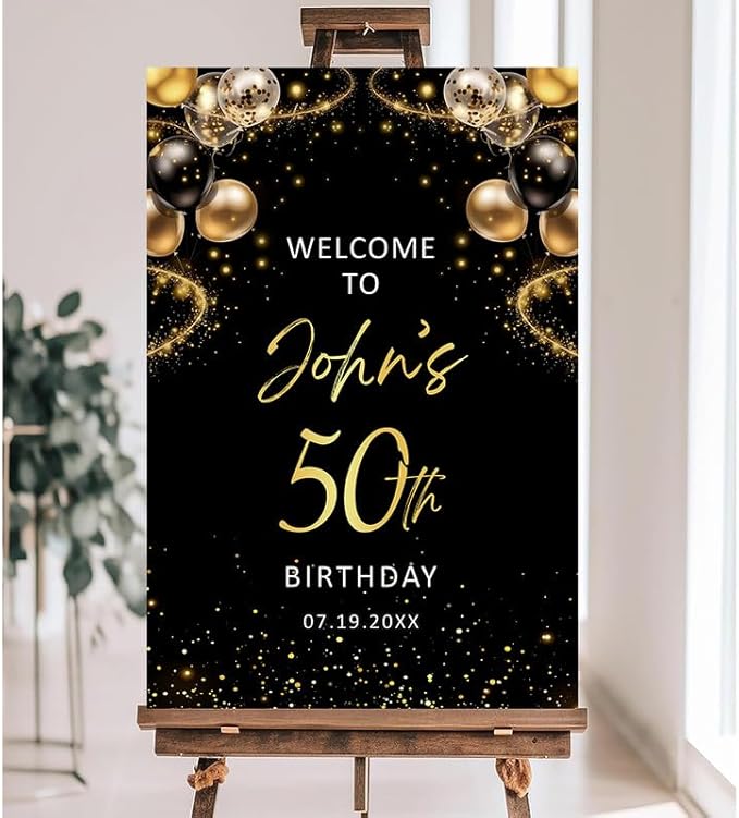 Personalized Sign for 50th Birthday Party - Decorations Celebration Sign, Happy Birthday Any Age Board, Minimalist Party Signs#4