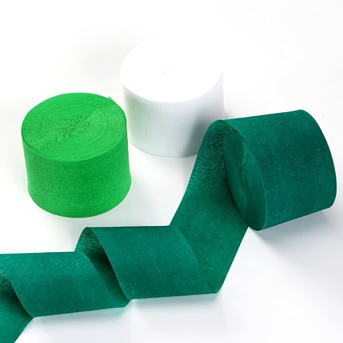 Green-White Birthday Party-Decorations Crepe-Paper Streamers - 9 Rolls Jungle Theme Paper Garland Streamer St. Patrick's Day Neutral Baby Shower Sping Summer Forest Backdrops Decor Panduola