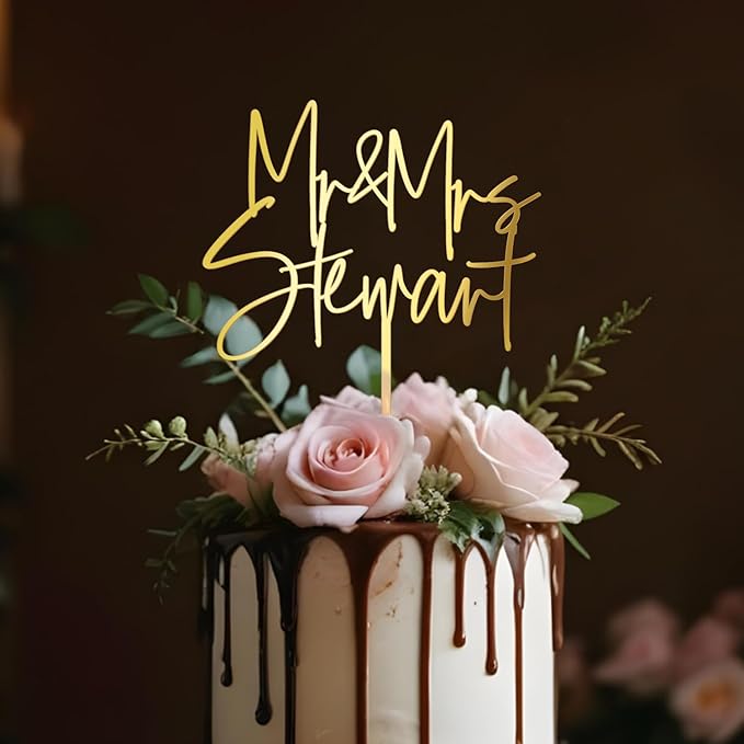 Personalized Mr & Mrs Wedding Cake Topper with Custom Bride and Groom's Last Name Cake Decoration in Acrylic