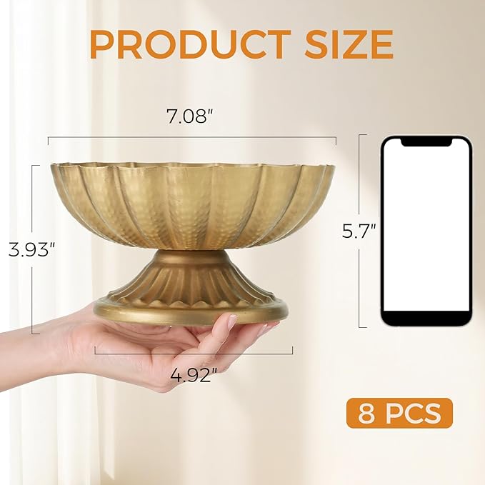 8 Pack Urn Vases for Wedding Centerpieces Vintage Gold Metal Vase Flower Arrangement Pots for Table Hammered Compote Bowl for Christmas Anniversary Party Indoor Outdoor