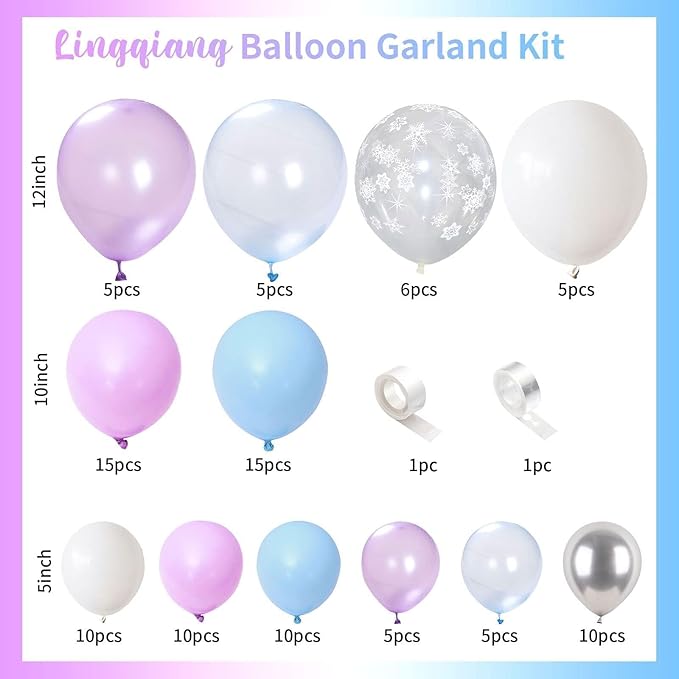 Winter Balloon Garland Arch Kit, 103Pcs Pearl Purple Blue White Metallic Silver Snowflake Latex Balloons Garland for Christmas Winter Wonderland Theme Princess Birthday Baby Shower Party Decorations