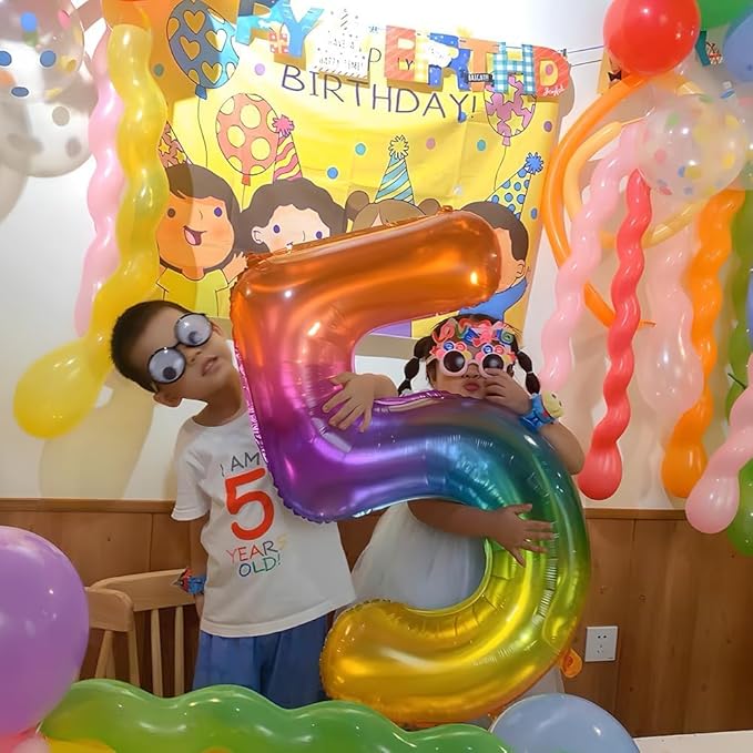 Rainbow Number 0 Balloon 40 Inch Rainbow 0 Balloon Giant Helium Foil Number 0 to 9 Balloons Birthday Wedding Party Digital Decorations Number 0