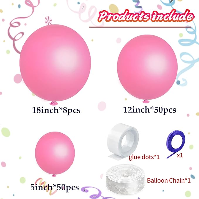 KAWKALSH Pink Balloon Arch Kit 111Pcs 18 12 5 Inch Latex Party Balloons Garland for Birthday Baby Shower Wedding Engagement Anniversary Christmas Party Decorations