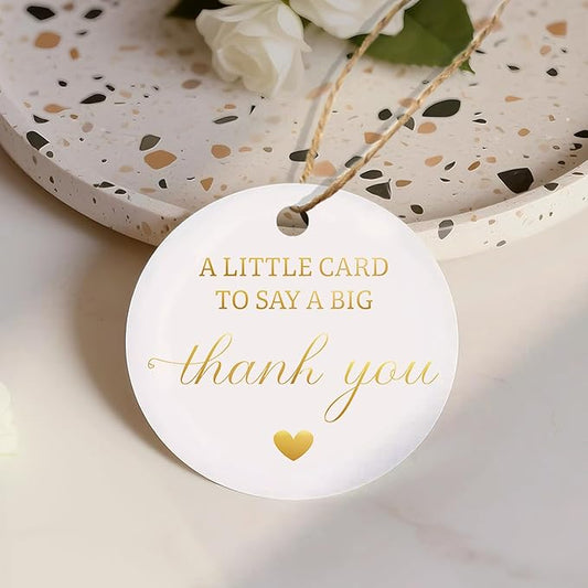 50pcs Gold Foil Thank You Tags with String, Pre-Punched Hole Gift Tags with String - Perfect for Weddings, Baby Showers, Parties, Holidays, Anniversaries, Celebrations (2"*2")