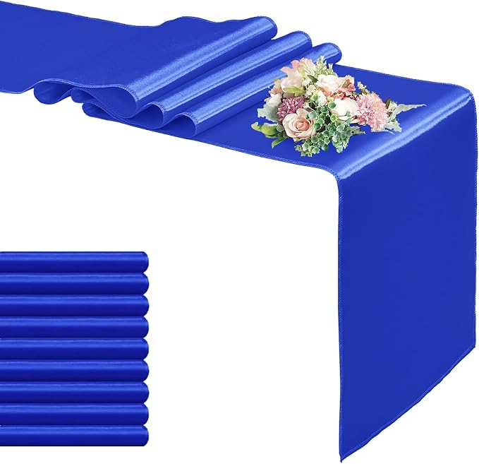 10 Pack Satin Table Runner Royal Blue 12 x 108 Inch Long,Satin Silk Table Runner for Wedding,Birthday Party and Banquet(Royal Blue,10 Pack)
