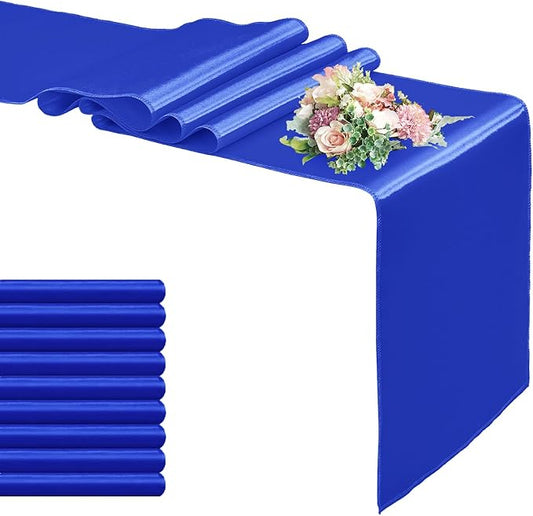 10 Pack Satin Table Runner Royal Blue 12 x 108 Inch Long,Satin Silk Table Runner for Wedding,Birthday Party and Banquet(Royal Blue,10 Pack)