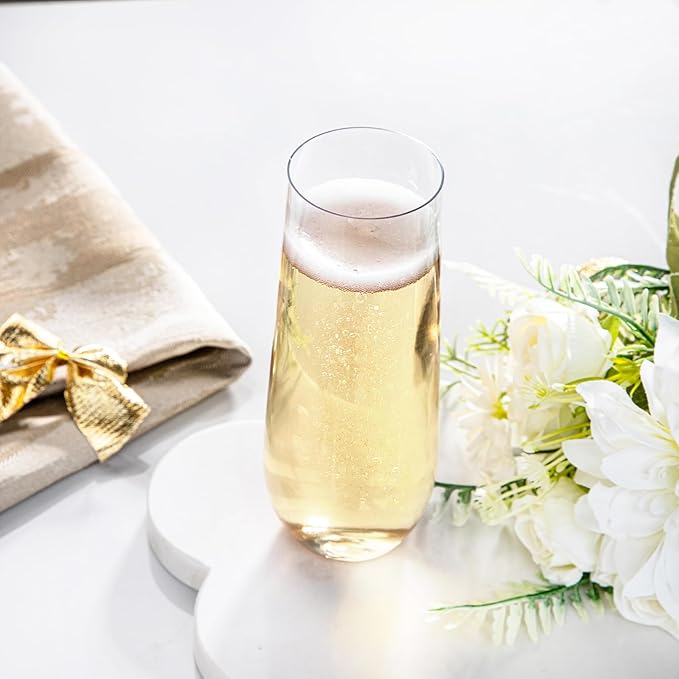 SUT 24PCS Stemless Plastic Champagne Flutes - 9oz plastic champagne glasses disposable, disposable champagne glasses, mimosa glasses plastic for Wedding Parties & Shower