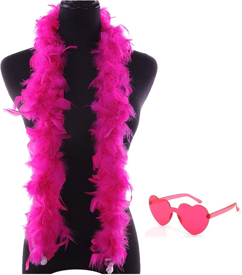 Feather Boa with Heart Rimless Sunglasses,4 ft Feather Boa for Bachelor Party Halloween Christmas Costume Accessory