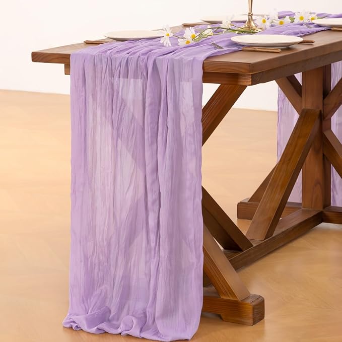 Socomi Lilac Purple Lavender Cheesecloth Table Runner Fall Thanksgiving Boho Rustic Gauze 120 inch 10FT Cheese Cloth Runner for Wedding Party Baby Shower Birthday Home Decor Holiday Decorations
