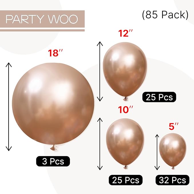 PartyWoo Metallic Rose Gold Balloons, 85 pcs Champagne Gold Balloons Different Sizes Pack of 18 Inch 12 Inch 10 Inch 5 Inch Balloons for Balloon Garland as Party Decorations, Champagne Gold-G112