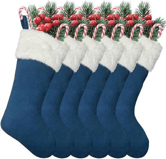 6Pack Christmas Stockings 20 Inch Plush Xmas Stocking for Family Holiday Party Décor and Xmas Tree Fireplace Decor(6, Navy Blue-Large)