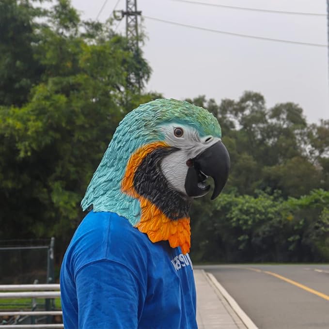 MOKRY PARTY Parrot Bird Head Mask Long Style Head Mask Halloween Cosplay Costume Latex Mask