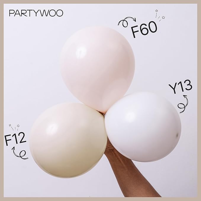 PartyWoo White Sand Balloons 50 pcs 12 Inch Beige Cream Ivory Latex Balloons for Wedding Bridal Graduation Baby Shower Gender Reveal Safari Birthday Party Decorations White-F12
