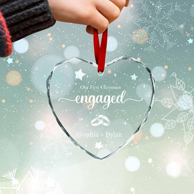 Personalized Crystal Glass Christmas Heart Ornaments Custom 2025 Name Ornament for Tree Decorations Customized First Christmas Engaged Tree Hanging Gifts for Lovers