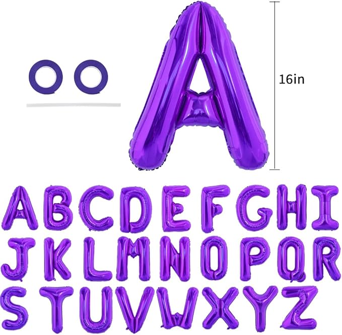 TONIFUL 52 Pieces 16 Inch Purple Letter A-Z Balloons,Custom Phrase Mylar Foil Alphabet Letter DIY Personalized Phrase Banner for Birthday Anniversary Celebration Graduation Party Supplies Decoration