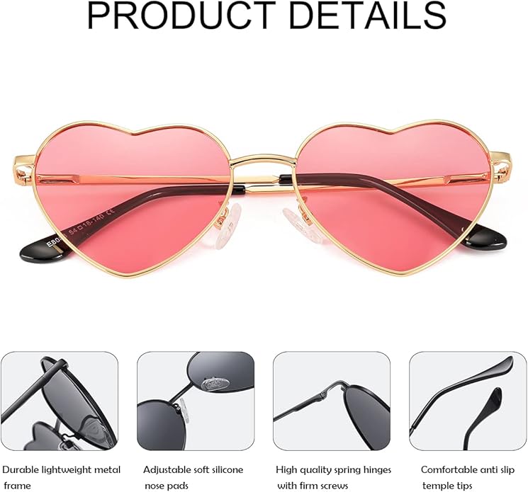 JOVAKIT Polarized Heart Sunglasses for Women Fashion Lovely Style Metal Frame UV400 Protection Lens