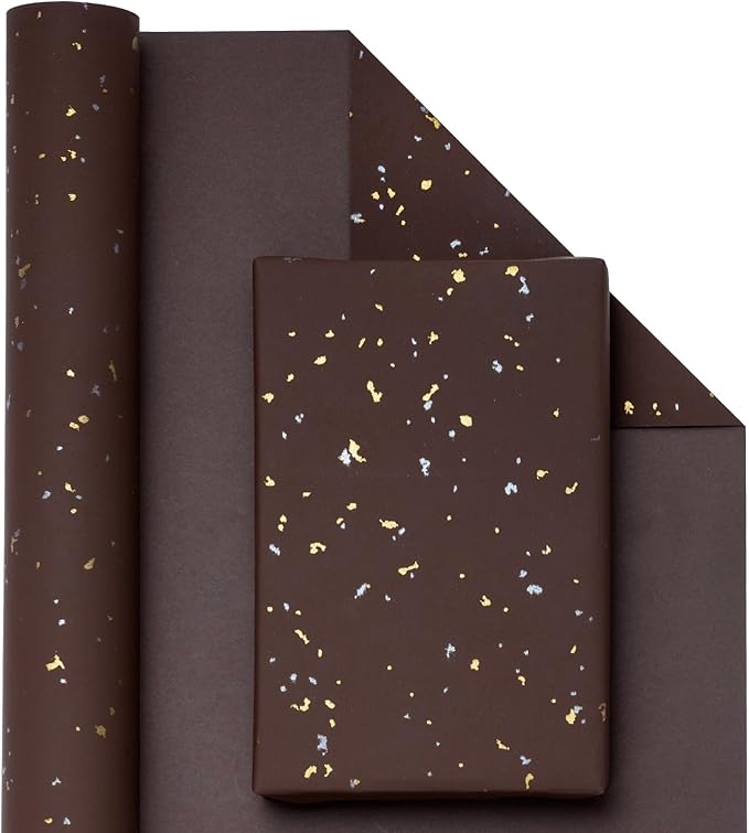 WRAPAHOLIC 30 Inch Jumbo Chocolate Brown Wrapping Paper Roll - 30 Inch x 16.5 Feet - Chocolate Brown Gold Design with Silky Touch Perfect for Birthday, Holiday, Wedding, Baby Shower