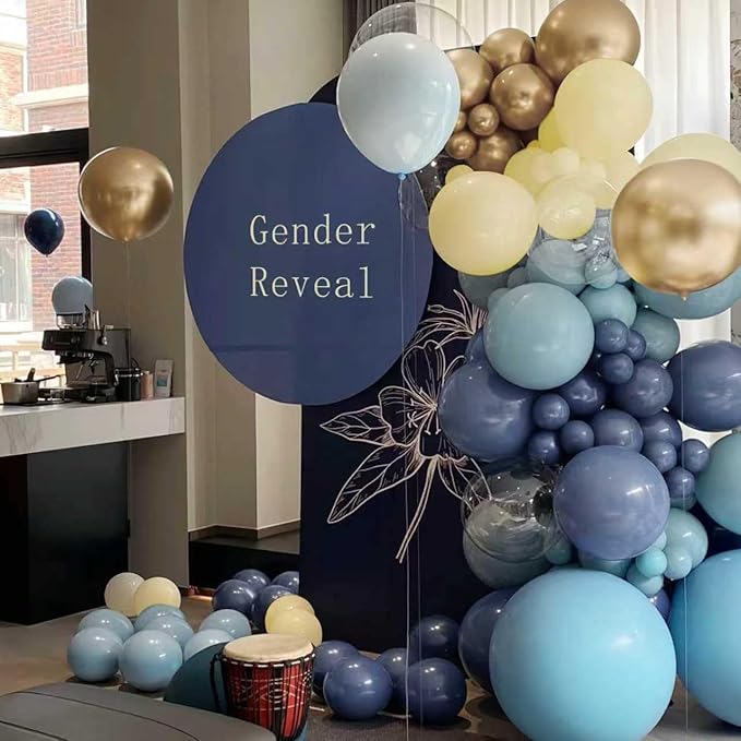 Dusty Blue Balloon Garland Arch Kit, 166Pcs Retro Blue Pastel Baby Blue Macaroon Yellow Gold Metallic Balloons for Baby Shower Wedding Boy Birthday Decoration