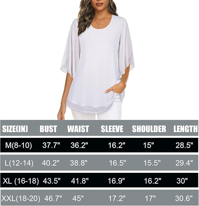 Ninedaily Women's Tops 3/4 Sleeve Blouses Dressy Casual Double Layers Mesh Tunic Shirts