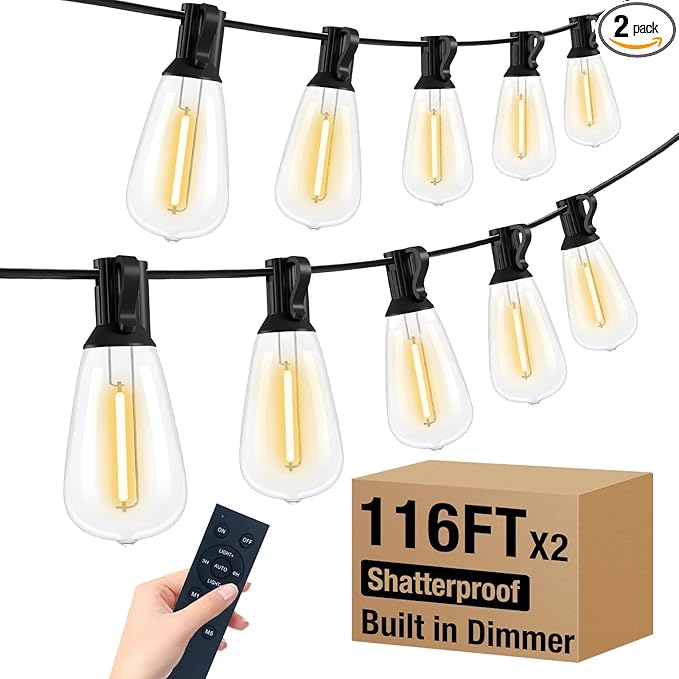litogo LED Outdoor String Lights with Remote, 232ft (116x2) Waterproof Patio Lights with Shatterproof ST38 Edison Bulbs, Dimmable Outside Hanging Light for Porch, Garden, Party, Bistro, Gazebos