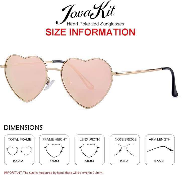 JOVAKIT Polarized Heart Sunglasses for Women Fashion Lovely Style Metal Frame UV400 Protection Lens