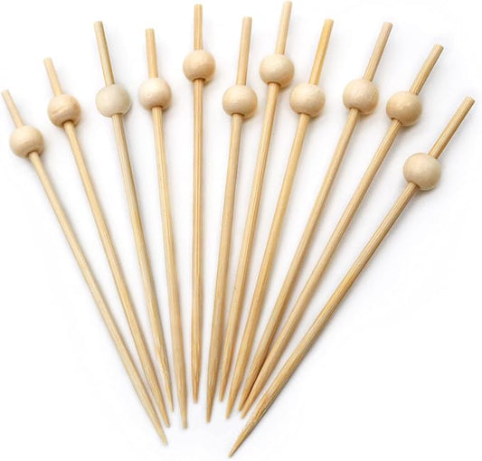 BLUE TOP 200PCS Wood Pearl Cocktail Picks for Drinks&Food, 4.7 Inch Fancy Decorative Cocktail Toothpicks Food Picks, Decorative Bamboo picks for Halloween Parties Bar Hotel Events July 4th