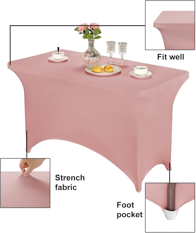 FORLIFE Spandex Table Covers - Fitted 4ft Rectangular Tablecloth, Stretch Patio Table Cover for Wedding, Banquet, Party (Dusty Rose)