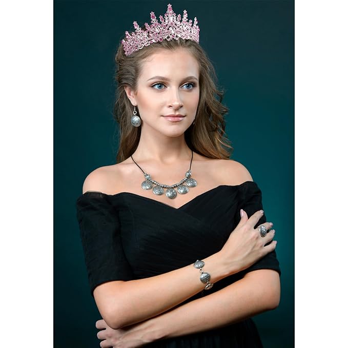 VELSCRUN Birthday Queen Tiara Crowns for Women Girls Pink Crystal Birthday Queen Headband Sash Elegant Princess Crown Happy Birth Party Decorations Mom Sisters Birth Gift Hair Accessories