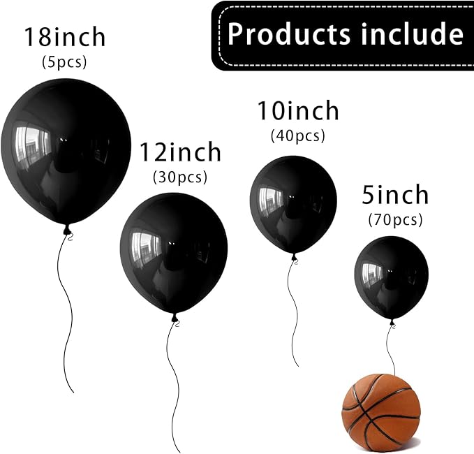 Black Balloons 145 pcs Black balloon Arch Kit Different Sizes of 18 12 10 5 Inch Balloon Garland Arch Kit, Latex Balloons for Birthday Party Decorations Graduation Wedding Decor