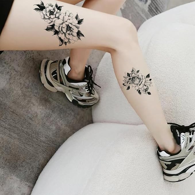 37 Pcs Temporary Tattoos Waterproof Bulk Pack - Large Black Mandala Floral Tattoo Stickers for Adults Women Men, Festival Party Body Art Transfers (10 Sheets)