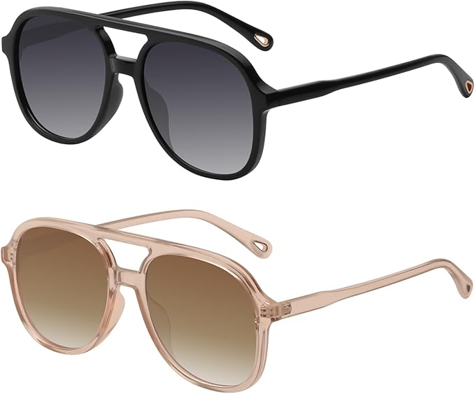 YDAOWKN Retro Square Aviator Sunglasses for Womens Mens Vintage 70s Double Bridge Sun Glasses