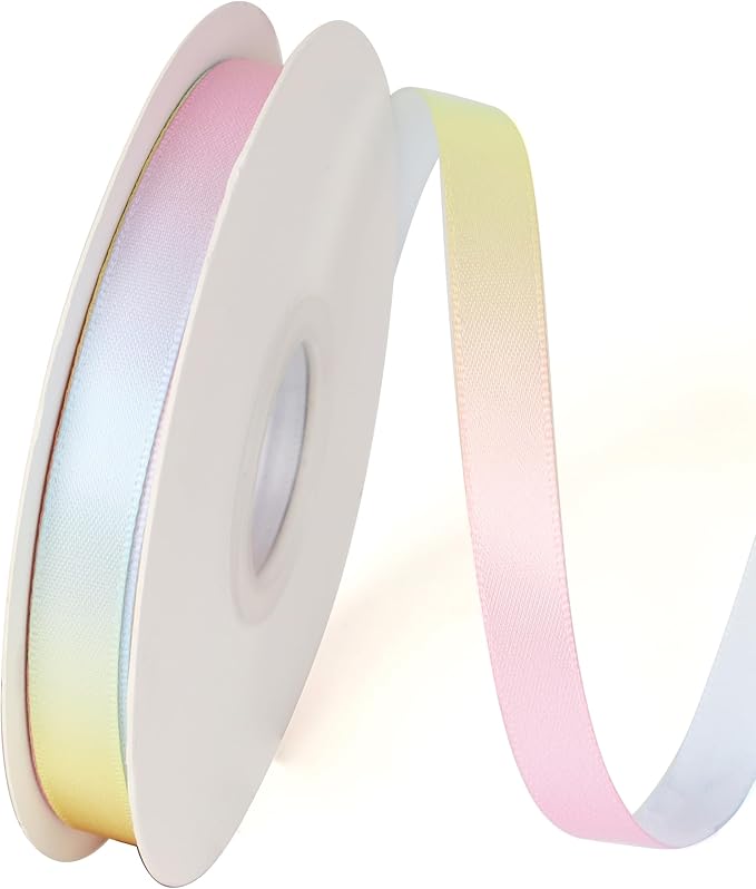 3/8 inch 25 Yards Light Rainbow Ribbon, Single Face Shiny Satin Roll, Ribbon for Gift Wrapping, Wedding Decor, Pride Birthday Party Decoration & DIY Crafts