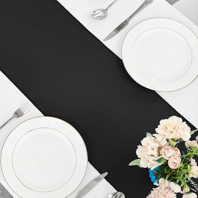 10 Pack Satin Table Runner Black 12 x 108 Inch Long,Satin Silk Table Runner for Wedding,Birthday Party and Banquet(Black,10 Pack)