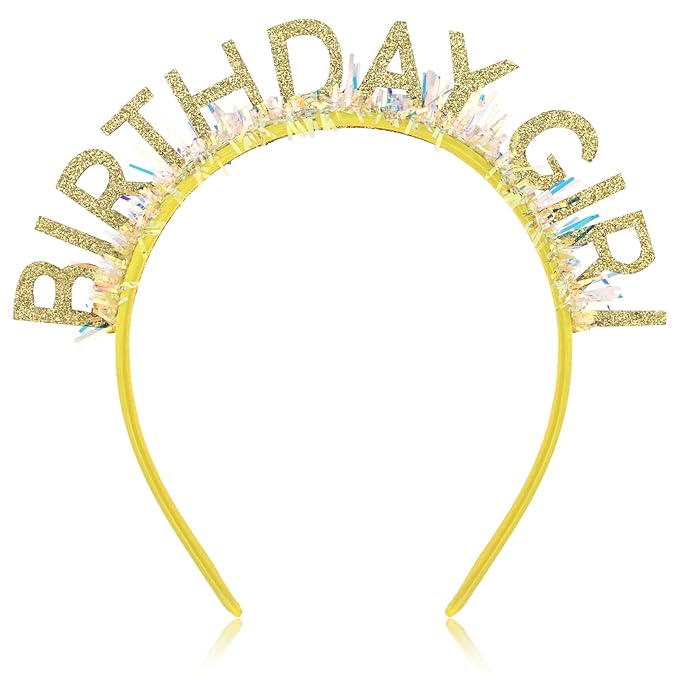 Jaciya Birthday Girl Glitter Headband for Women Girls Sparkling Gold Party Hair Accessories with Confetti Tinsel