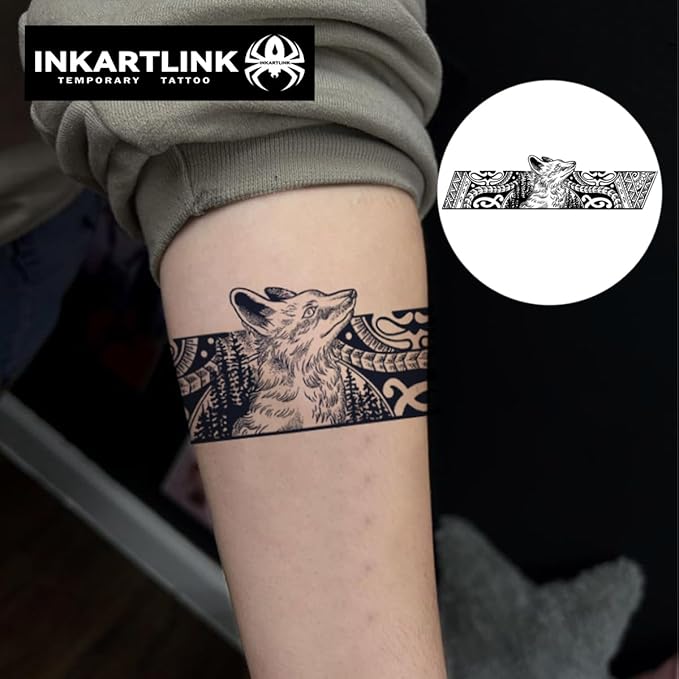 INKARTLINK Semi Permanent Tattoo, Temporary Tattoo, Fox Armlet, Realistic Design, Waterproof