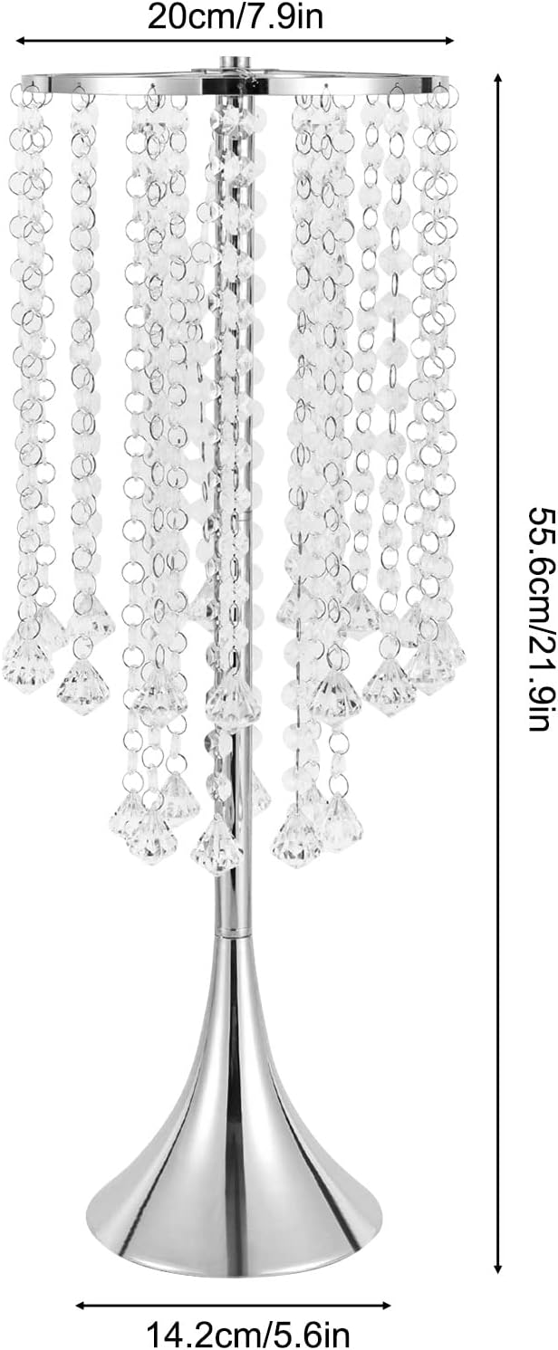 10pcs Silver Vases Wedding Centerpieces, 21.9'' Tall Crystal Metal Vase Wedding Road Lead Flower Holders, Metal Crystal Centerpiece Table Decorations, Crystal Flower Stand for Wedding(Silver)